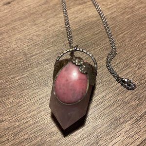 Rose quartz, rhodonite, pink petalite crystal pendant: